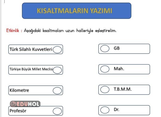 2.SINIF TÜRKÇE KISALTMALARIN YAZIMI ETKİNLİK