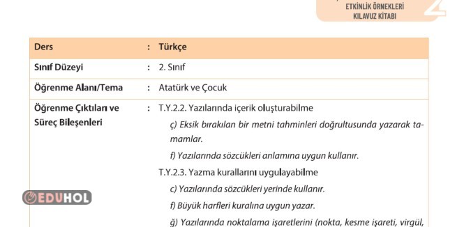 2.SINIF TÜRKÇE YAZILARINDA İÇERİK OLUŞTURABİLME BİÇİMLENDİRİCİ DEĞERLENDİRME