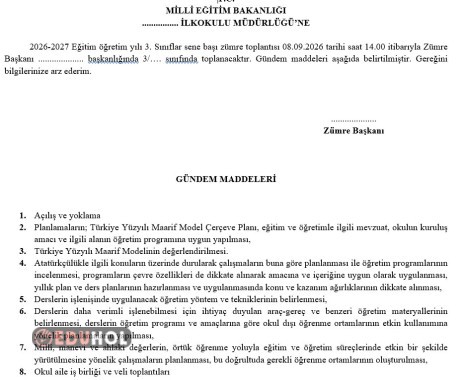 2026-2027 3.SINIFLAR SENE BAŞI ZÜMRE ÖĞRETMENLER KURUL TOPLANTI TUTANAĞI