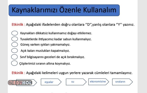3.SINIF KAYNAKLARIMIZI ÖZENLİ KULLANALIM