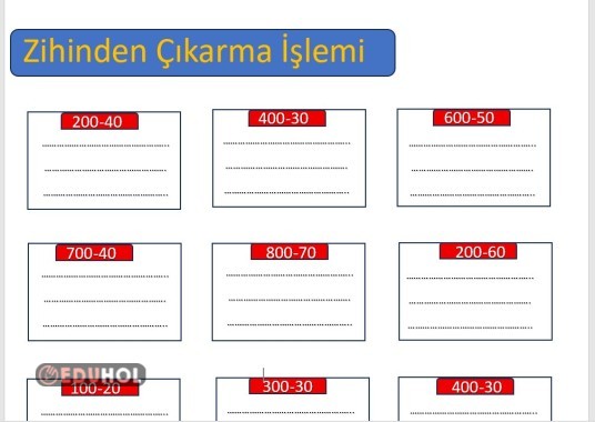 3.SINIF ZİHİNDEN ÇIKARMA İŞLEMİ