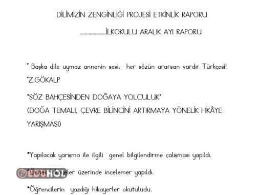 DİLİMİZİN ZENGİNLİĞİ PROJESİ ARALIK AYI ETKİNLİK RAPORU