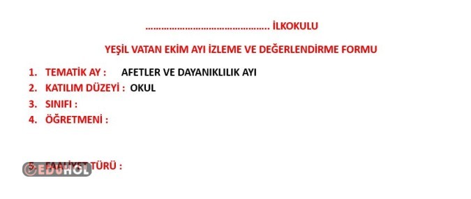 YEŞİL VATAN EKİM AYI AYLIK İZLEME VE DEĞERLENDİRME FORMU