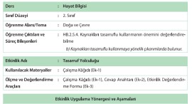 2.SINIF HAYAT BİLGİSİ KAYNAKLARIN TASARRUFLU KULLANIMI BİÇİMLENDİRİCİ DEĞERLENDİRME