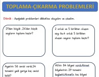 2.SINIF MATEMATİK TOPLAMA ÇIKARMA PROBLEMLERİ