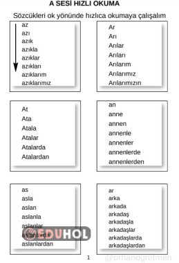 A SESİ HIZLI OKUMA KELİME ÇALIŞMASI (2 Sayfa)