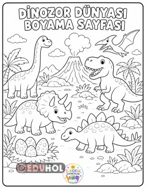 Dinozor dünyası boyama sayfası