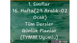 1. Sınıflar 16. Hafta Tüm Dersler Günlük Planlar TYMM Uyumlu