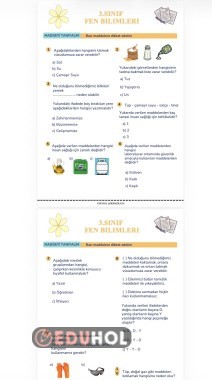 3.Sınıf Bazı Maddelere Dikkat Edelim