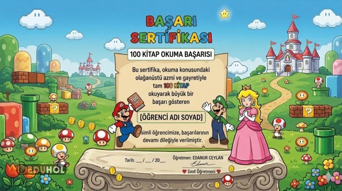100 kitap okuma sertifikası mario