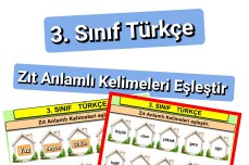 3. Sınıf Türkçe Zıt Anlamlı Kelimeleri Eşleştir