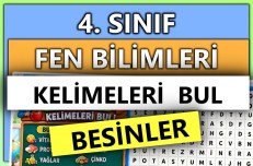 4. Sınıf - Fen Bilimleri - Kelimeleri Bul - Besinler