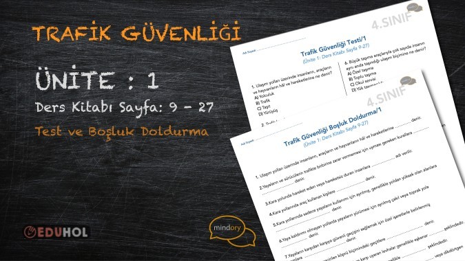 Trafik Güvenliği: Ünite 1 / Ders Kitabı Sayfa 9-27 arası test, boşluk doldurma