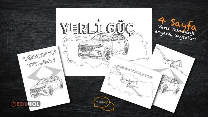 Yerli Teknoloji Boyama Sayfaları; 4 Sayfa PDF