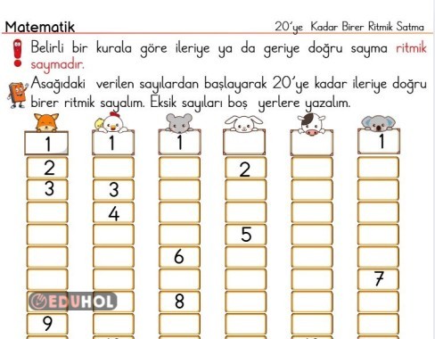 20 ye Kadar 1'er Ritmik Sayma