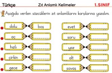 Zıt Anlamlı Kelimeler Çalışma Etkinliği