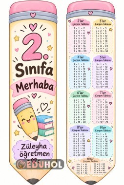 2.sınıf kitap ayraci arkasi carpim tablosu