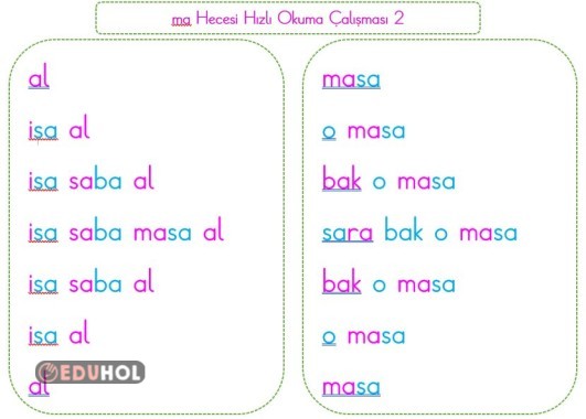 Ma Hecesi Hızlı okuma Çalışması 2