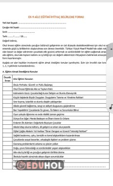 AİLE EĞİTİMİ İHTİYAÇ BELİRLEME FORMU