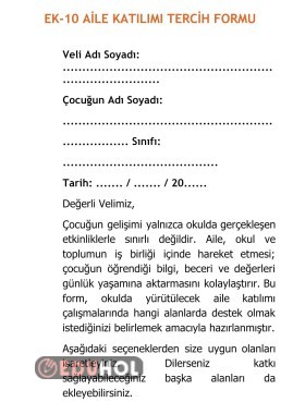 AİLE KATILIMI TERCİH FORMU