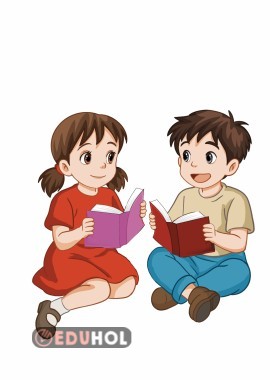 Kitap okuyan okula giden çocuklar illüstrasyon