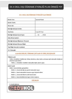 OKUL DIŞI ÖĞRENME ETKİNLİĞİ PLAN ÖRNEĞİ