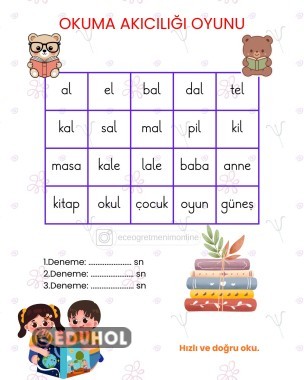 1. Sınıf Okuma Akıcılığı Oyunu