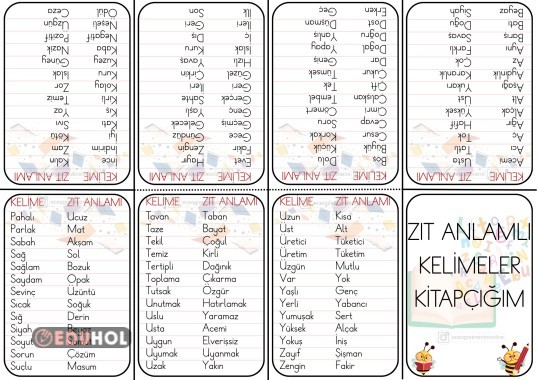 Zıt Anlamlı Kelimeler Kitapçığı