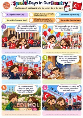5th Grade-Theme 1-School Life-Special Days Worksheet