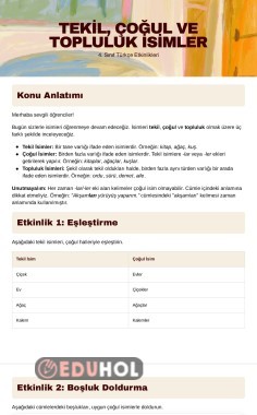 Konu Özetli Tekil,Çoğul ve Topluluk İsimler etkinligi
