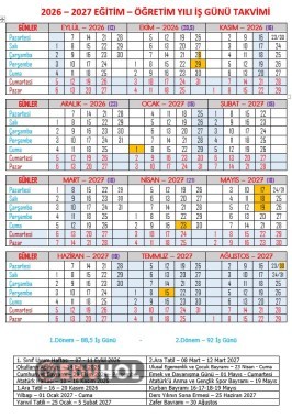 2026 - 2027 EĞİTİM ÖĞRETİM YILI İŞ GÜNÜ TAKVİMİ