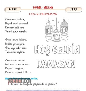 Hoş Geldin Ramazan Şiiri Okuma Anlama ve Boyama