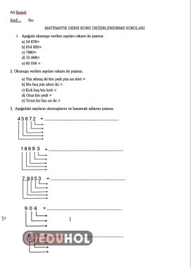 4. SINIF MATEMATİK DEĞERLENDİRME SINAVI