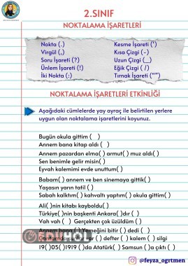 2. SINIF NOKTALAMA İŞARETLERİ KONU ERKİNLİĞİ VE TESTİ ( CEVAP ANAHTARLI)