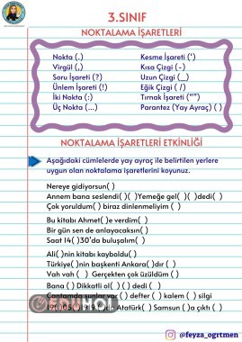 3. SINIF NOKTALAMA İŞARETLERİ KONU ETKİNLİĞİ VE TESTİ (CEVAP ANAHTARLI)