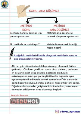 METİNDE KONU - ANA FİKİR KONU ANLATIMI VE ETKİNLİĞİ(CEVAPLI)