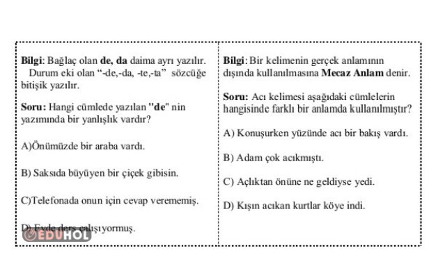 4. Sınıf Türkçe Test Bunları Biliyor mu