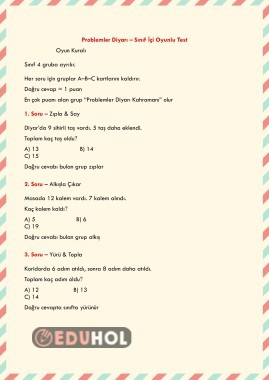 Bilgi Yarışması Problemler Mini Test Oyun