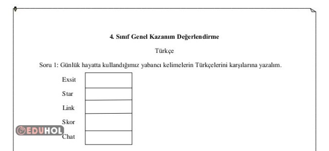 Kazanım Değerlendirme Sınavı 2