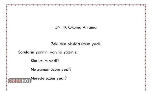 Okuduğu Anlama 5N 1 K