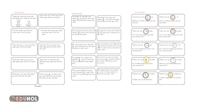 Saat -kesir  problemleri tekrar çalışması