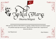 12 Mart İstiklal Marşı Okuma belgesi