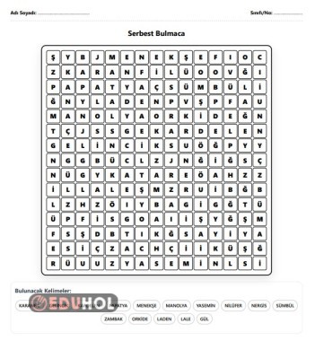 ÇİÇEK İSİMLERİ KELİME BULMACA