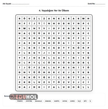 Hayat Bilgisi-Yaşadığım Yer Ve Ülkem