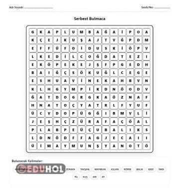 HAYVAN İSİMLERİ KELİME BULMACA