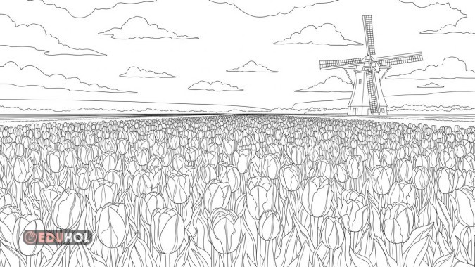 Lale Bahçesi Boyama Sayfası