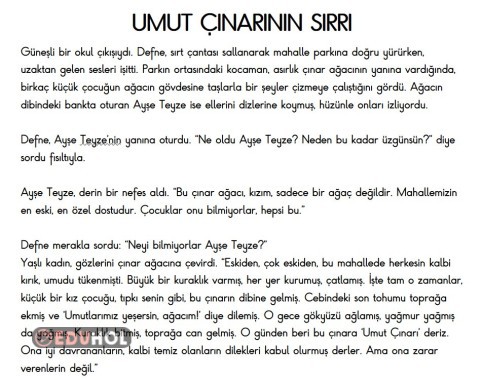 Okuma-Anlama metni (Sorularla birlikte)