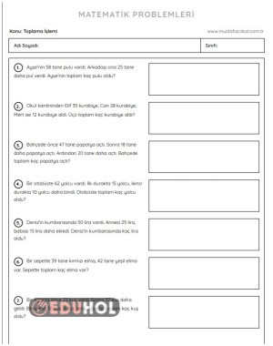 Toplama İşlemi Problemleri-Zor Seviye