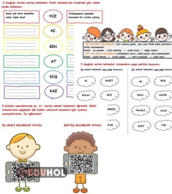 2,3,4.sınıflara uygun Eş,Zıt,Sesteş Anlamlı Kelimeler Çalışma Kağıdı