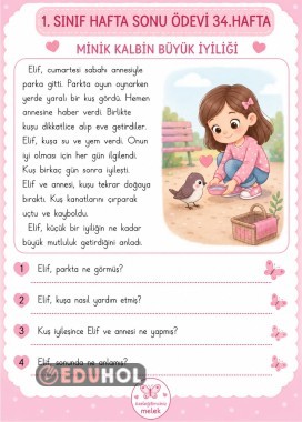 📚 1. Sınıf – 34. Hafta Ödev Çalışmaları